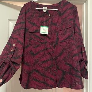 ANNE KLEIN Button Up Blouse Snake Print - Large